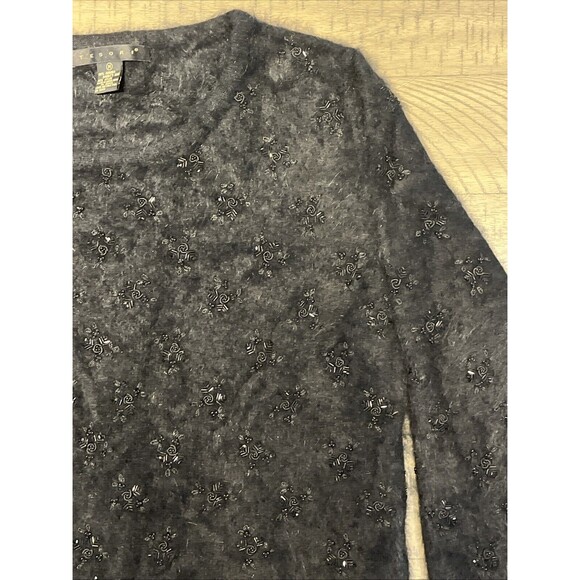 Angora Sweater Shirt Top Christmas Pullover Size Med Fuzzy Black Beaded Tesori - Picture 2 of 9
